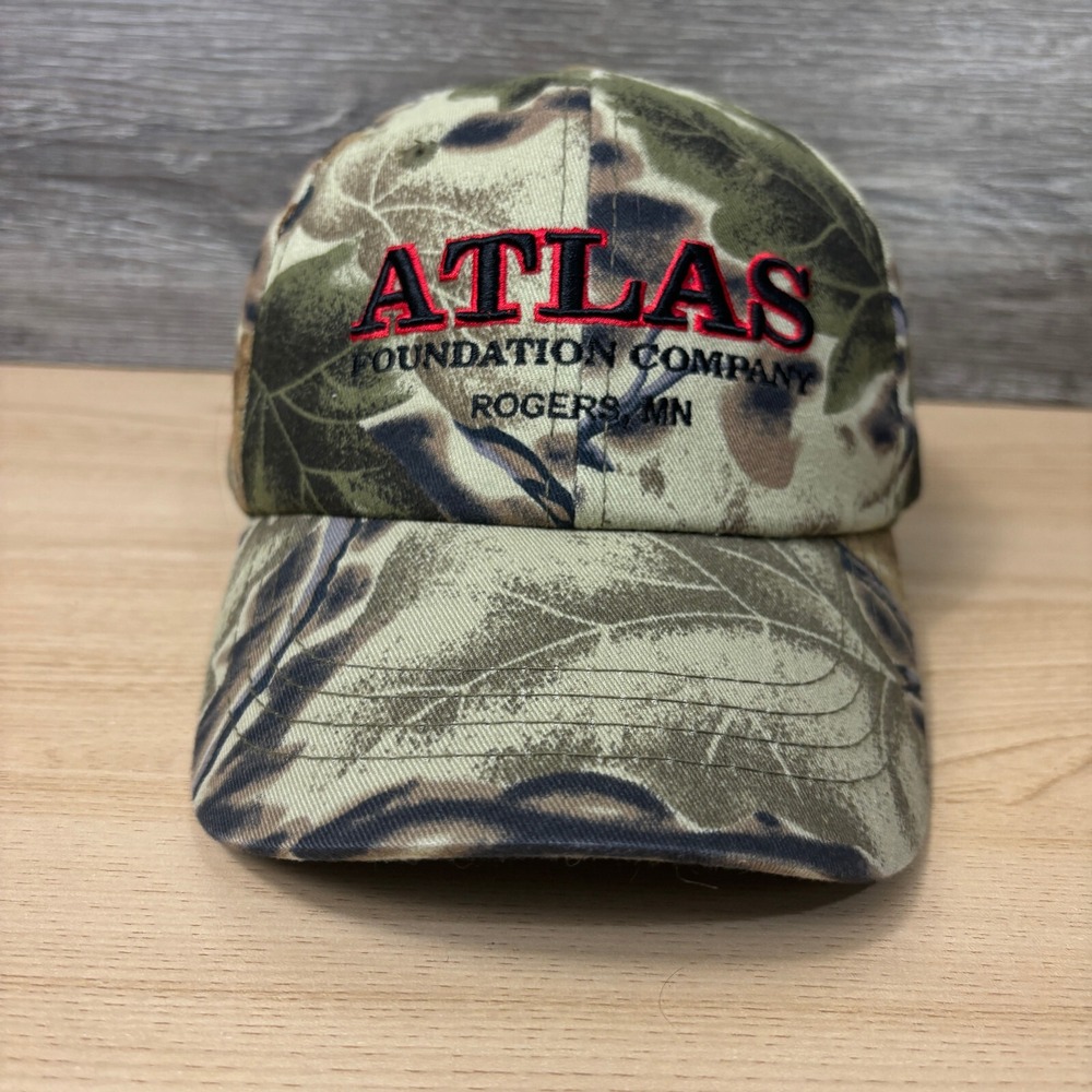 Atlas Founation Company Hat Cap Strap Back Brown Camo Camouflage Hunting